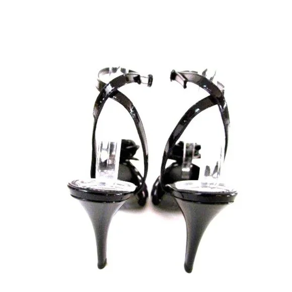 Designer Ralph Lauren Black White Polka Dot Flower Detail Ankle Strap Sandals - Picture 8 of 8